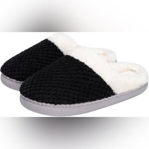 WOMENS FLUFFY MEMORY FOAM SLIP-ON SLIPPERS